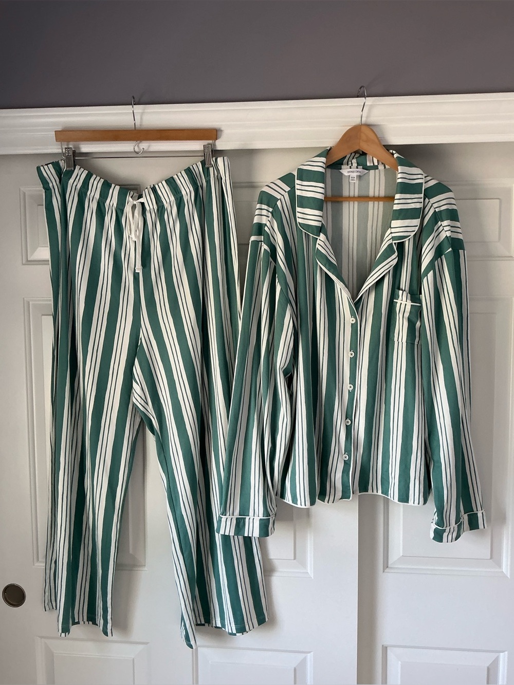 Honeydew Intimates Green and White Striped PJ Set 2X-3X
